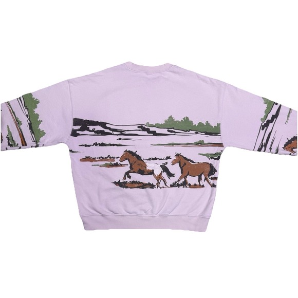Daydreamer Free People Running Horses Oversized Crewneck Sweatshirt S Morn Fog - Picture 7 of 13